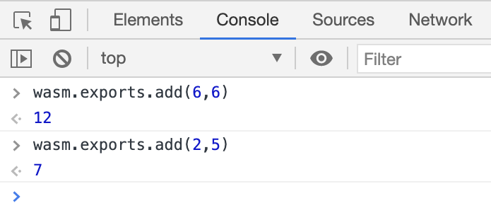 web assembly js console