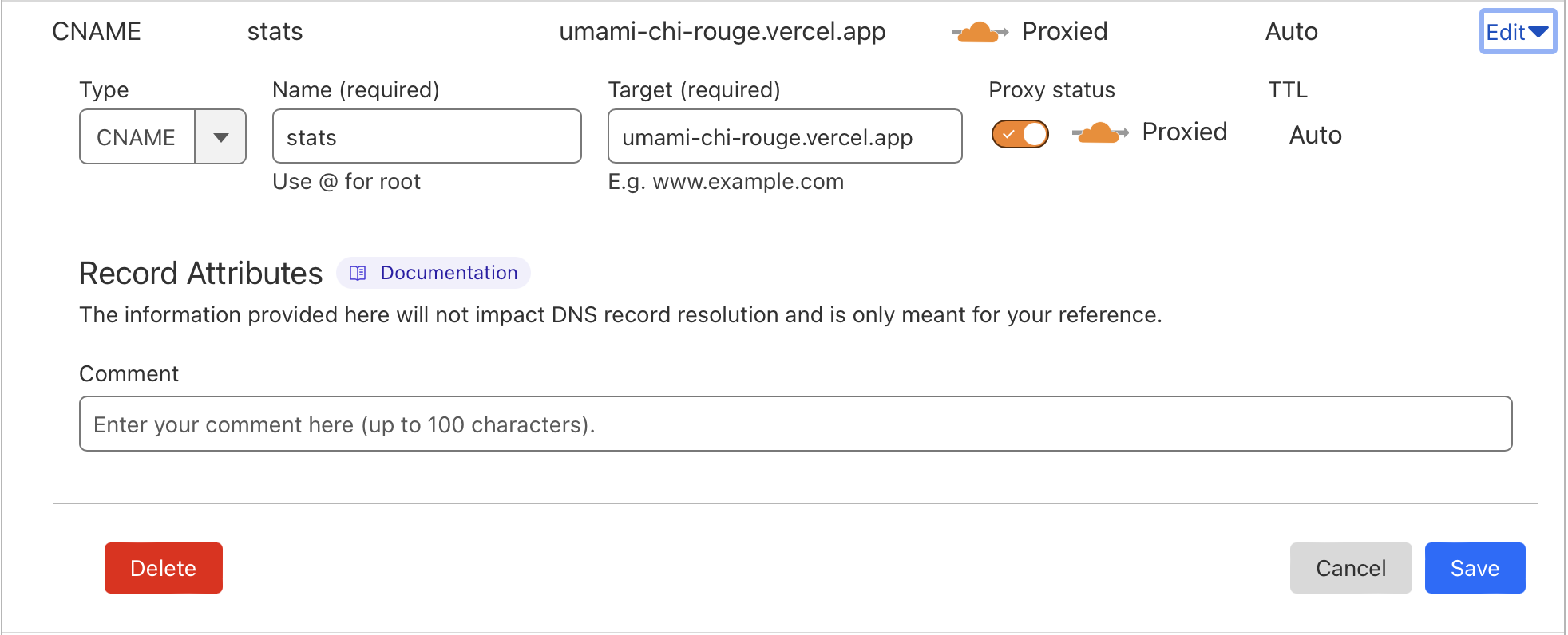 Cloudflare CNAME record