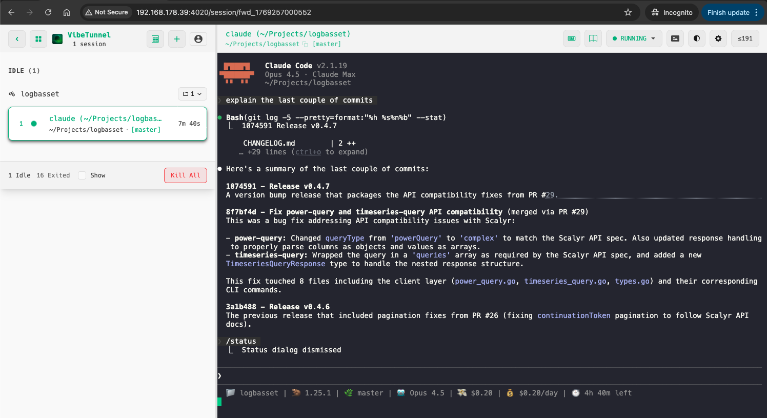Featured image of post Using VibeTunnel to control Claude Code instances remotely